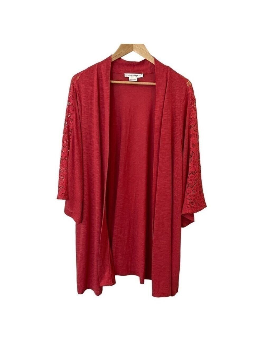 In Every Story Open Front Cardigan Sz 2X Pink Lace Sleeve Detail Casual Feminine